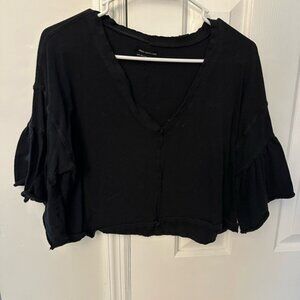 Urban Outfitters Black Ruffled Crop Blouse